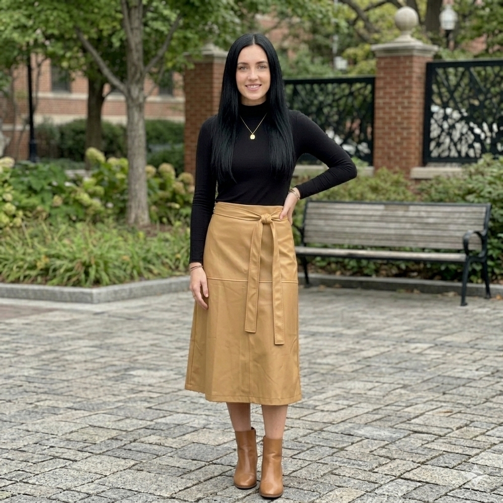 Worthington Tan Faux Leather Midi Skirt size 8-discounted